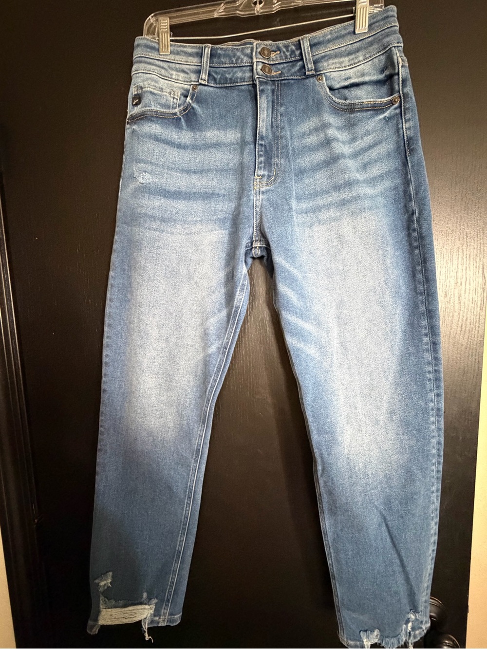 KanCan Washed Light Blue Slim Straight Jeans with Distressed Hem